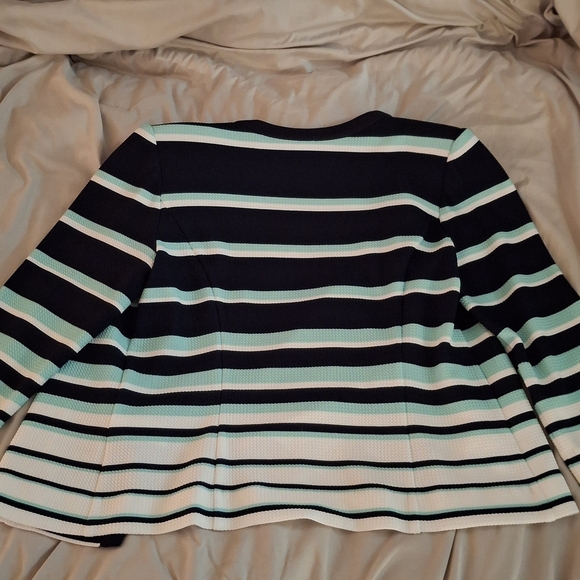 Studio One New York Women's Chic Striped Blazer - Navy, White, Green - Picture 7 of 8
